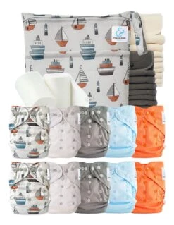 Pack Complet Bambou TE2 - Couches Lavables + Inserts - Navires