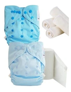 Pack Découverte Couches Lavables TE2 + Insert Et Voiles De Protection - Bleu Dragée