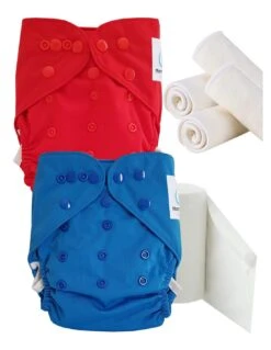 Pack Découverte Couches Lavables TE2 + Insert Et Voiles De Protection - Red And Blue