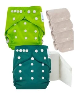 Pack Découverte Sensitive : Couches Lavables TE2 + Inserts En Coton + Voiles - Green