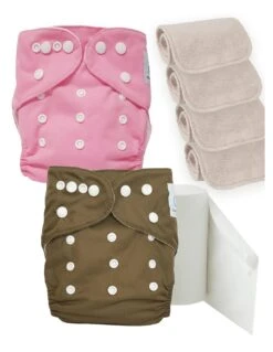 Pack Découverte Sensitive : Couches Lavables TE1 + Inserts En Coton + Voiles - Pivoine