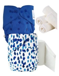 Pack Essai Couches Lavables TE2 + Insert Et Voiles De Protection - Blue Rain