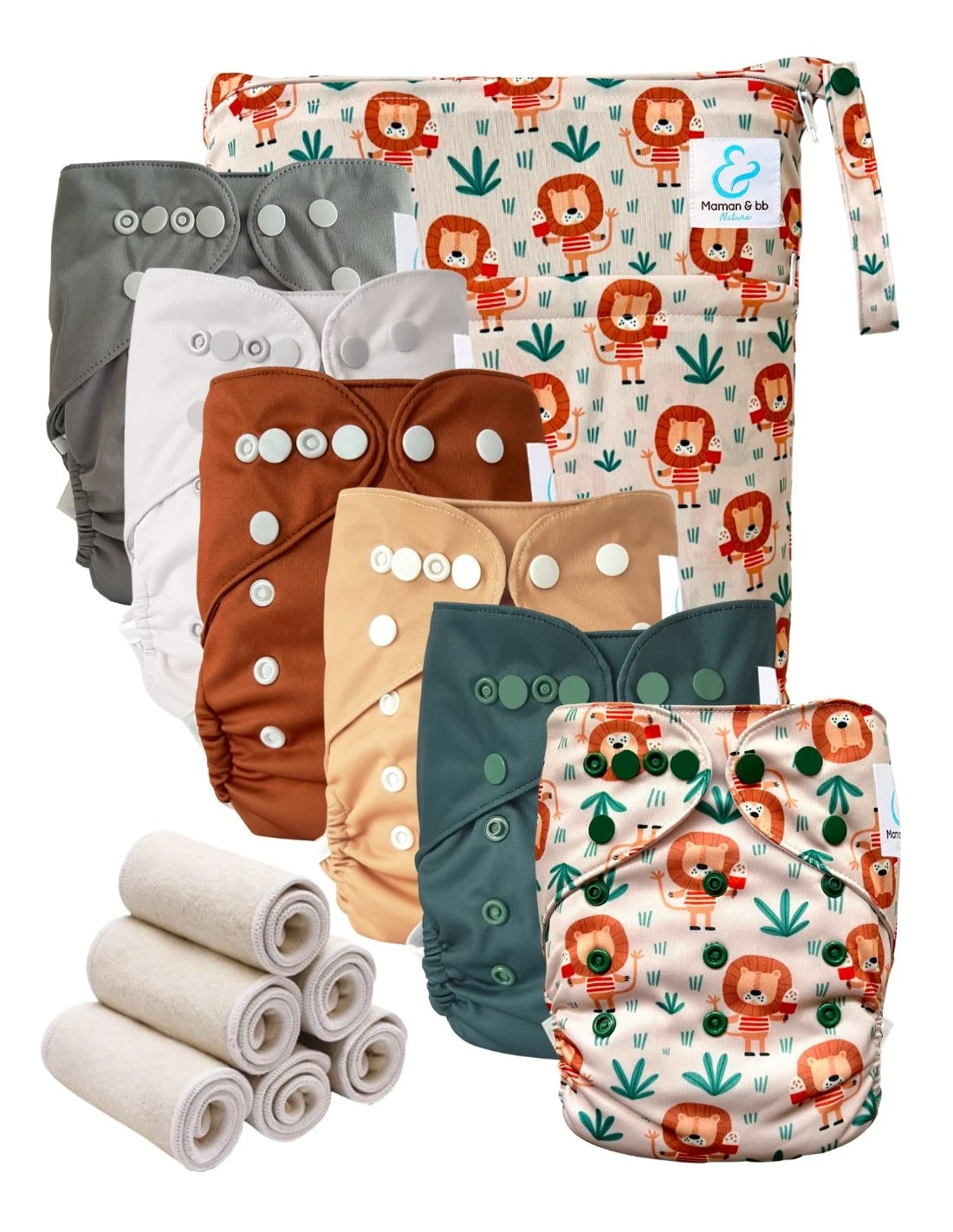 Pack Essentiel Bambou TE2 - 6 Couches Lavables Et Insert - Aaron 1 Pack Essentiel Bambou TE2 - 6 Couches Lavables Et Insert - Aaron
