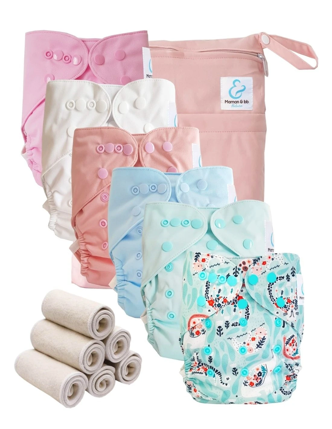 Pack Essentiel Bambou TE2 - 6 Couches Lavables Et Insert - Fresh Garden 1 Pack Essentiel Bambou TE2 - 6 Couches Lavables Et Insert - Fresh Garden