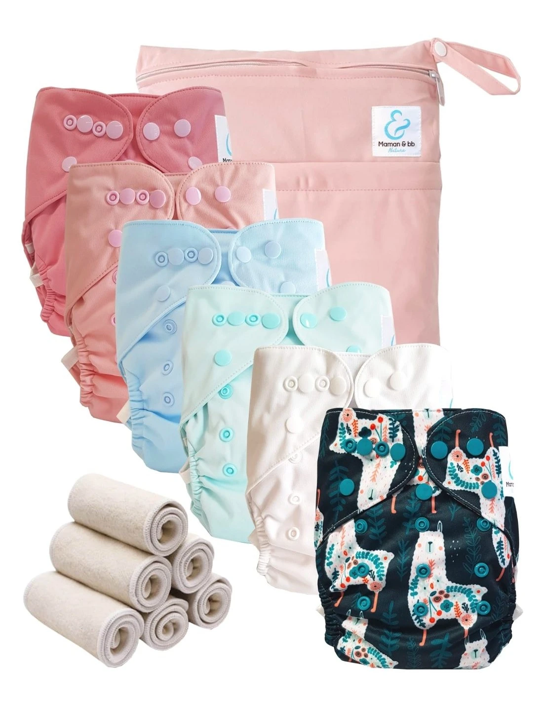 Pack Essentiel Bambou TE2 - 6 Couches Lavables Et Insert - Hilda 1 Pack Essentiel Bambou TE2 - 6 Couches Lavables Et Insert - Hilda