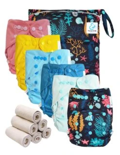 Pack Essentiel Bambou TE2 - 6 Couches Lavables Et Insert - Ocean