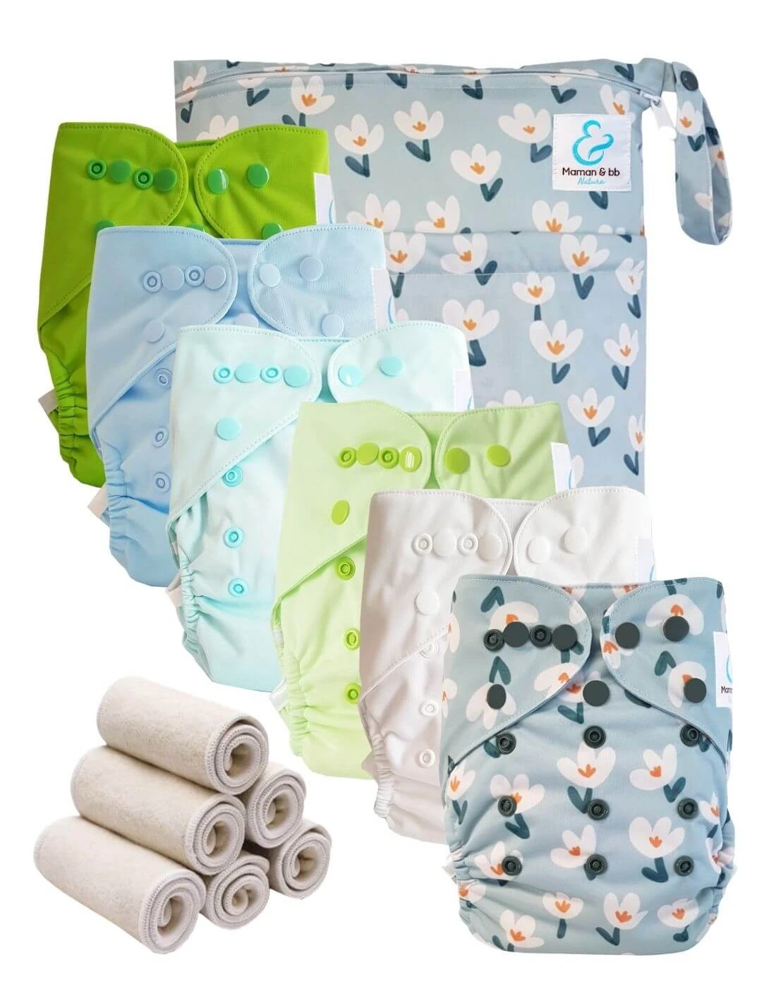 Pack Essentiel Bambou TE2 - 6 Couches Lavables Et Insert - Printemps 1 Pack Essentiel Bambou TE2 - 6 Couches Lavables Et Insert - Printemps