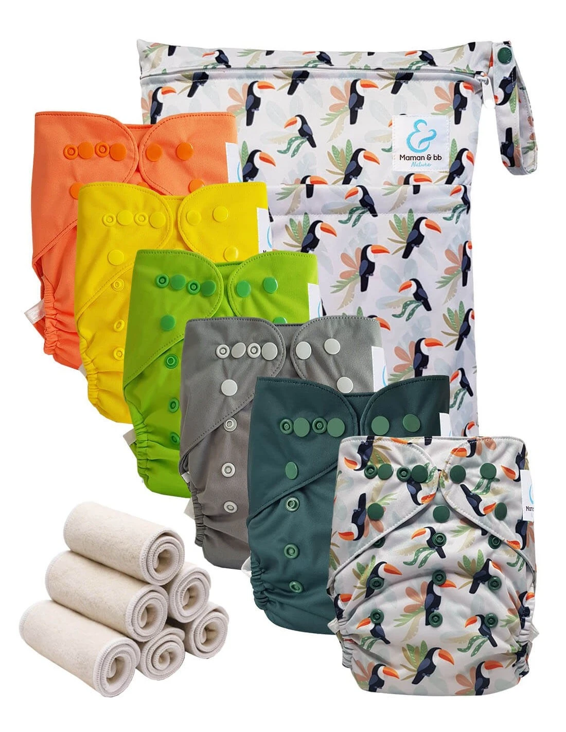 Pack Essentiel Bambou TE2 - 6 Couches Lavables TE2 - Alban Le Toucan 1 Pack Essentiel Bambou TE2 - 6 Couches Lavables TE2 - Alban Le Toucan