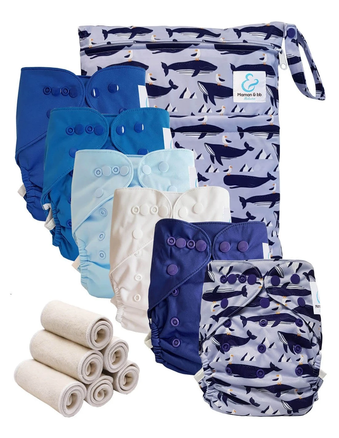 Pack Essentiel Bambou TE2 - 6 Couches Lavables TE2 - Mylène La Baleine 1 Pack Essentiel Bambou TE2 - 6 Couches Lavables TE2 - Mylène La Baleine