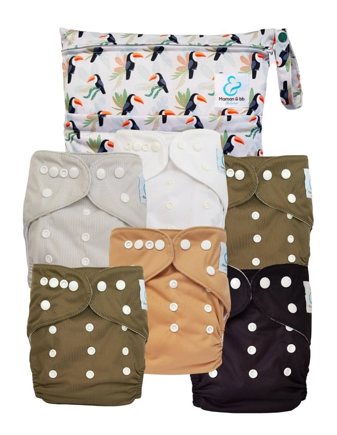 Pack Essentiel TE1 Sensitive - 6 Couches Lavables TE1 - Toucan 1 Pack Essentiel TE1 Sensitive - 6 Couches Lavables TE1 - Toucan