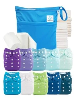 Pack Premium : Lot De 10 Couches Lavables + Inserts + Voiles + Sac Imperméable - Atoll