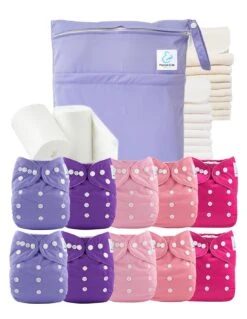 Pack Premium : Lot De 10 Couches Lavables + Inserts + Voiles + Sac Imperméable - Charme