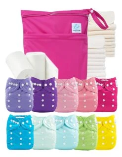 Pack Premium : Lot De 10 Couches Lavables + Inserts + Voiles + Sac Imperméable - So Pretty