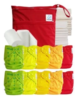 Pack Premium : Lot De 10 Couches Lavables TE2 + Inserts + Voiles + Sac Imperméable - Ananas