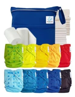 Pack Premium : Lot De 10 Couches Lavables TE2 + Inserts + Voiles + Sac Imperméable - Nomade