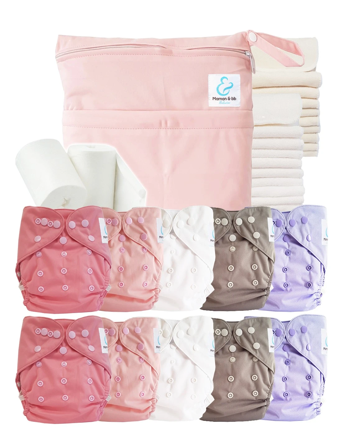 Pack Premium : Lot De 10 Couches Lavables TE2 + Inserts + Voiles + Sac Imperméable - Blossom 1 Pack Premium : Lot De 10 Couches Lavables TE2 + Inserts + Voiles + Sac Imperméable - Blossom