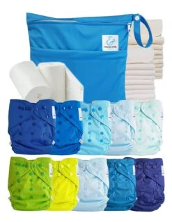 Pack Premium : Lot De 10 Couches Lavables TE2 + Inserts + Voiles + Sac Imperméable - Fidji