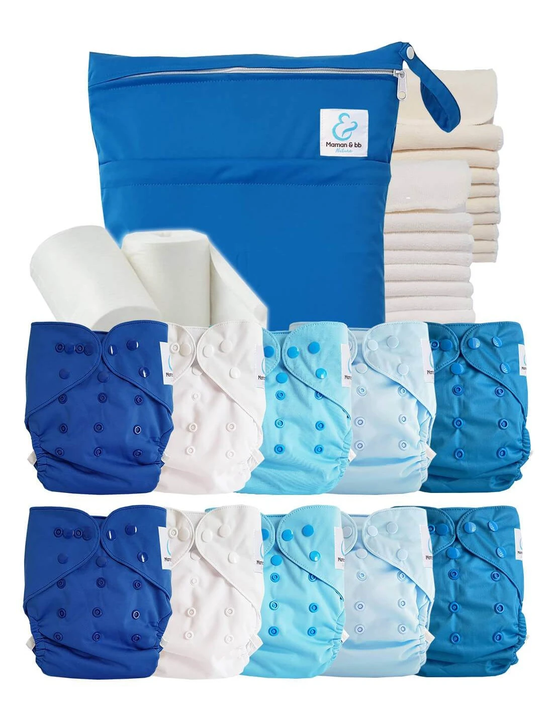 Pack Premium : Lot De 10 Couches Lavables TE2 + Inserts + Voiles + Sac Imperméable - Maya 1 Pack Premium : Lot De 10 Couches Lavables TE2 + Inserts + Voiles + Sac Imperméable - Maya