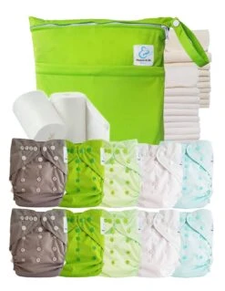 Pack Premium : Lot De 10 Couches Lavables TE2 + Inserts + Voiles + Sac Imperméable - Nature
