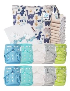 Pack Premium Sensitive : Lot De 10 Couches Lavables TE2 + Inserts En Coton + Voiles + Sac Imperméable - Atlantique