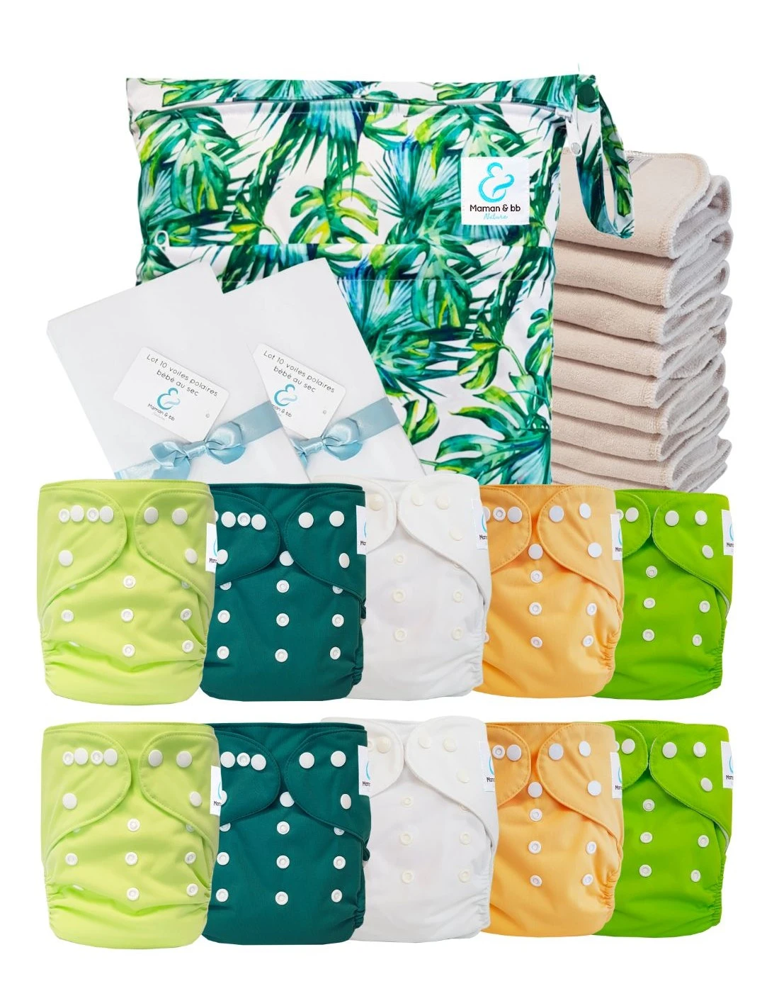 Pack Premium Sensitive : 10 Couches Lavables TE1 + Inserts Coton + Voiles + Sac - Bali 1 Pack Premium Sensitive : 10 Couches Lavables TE1 + Inserts Coton + Voiles + Sac - Bali