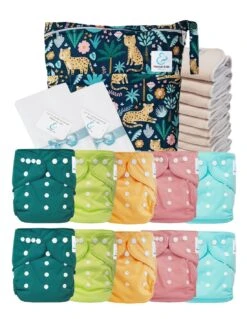 Pack Premium Sensitive : 10 Couches Lavables TE1 + Inserts En Coton + Voiles + Sac - Leopold