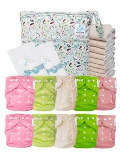 Pack Premium Sensitive : 10 Couches Lavables TE1 + Inserts En Coton + Voiles + Sac - Nature