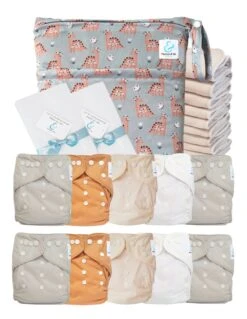 Pack Premium Sensitive : 10 Couches Lavables TE1 + Inserts Coton + Voiles + Sac Imperméable - Margot