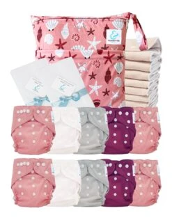 Pack Premium Sensitive 10 Couches Lavables TE2 Inserts Coton Voiles Sac - Coquillages