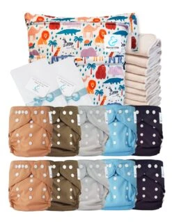 Pack Premium Sensitive 10 Couches Lavables TE2 Inserts Coton Voiles Sac - Savane