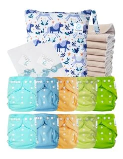 Pack Premium Sensitive 10 Couches Lavables TE2 Inserts Coton Voiles Sac - Lina