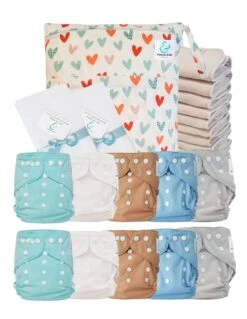 Pack Premium Sensitive 10 Couches Lavables TE2 Inserts Coton Voiles Sac - Love