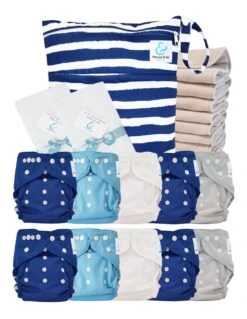 Pack Premium Sensitive 10 Couches Lavables TE2 Inserts Coton Voiles Sac - Mariniere