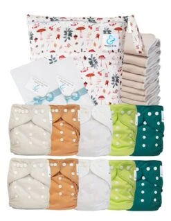 Pack Premium Sensitive : Lot De 10 Couches Lavables TE1 + Inserts Coton + Voiles + Sac - Automne