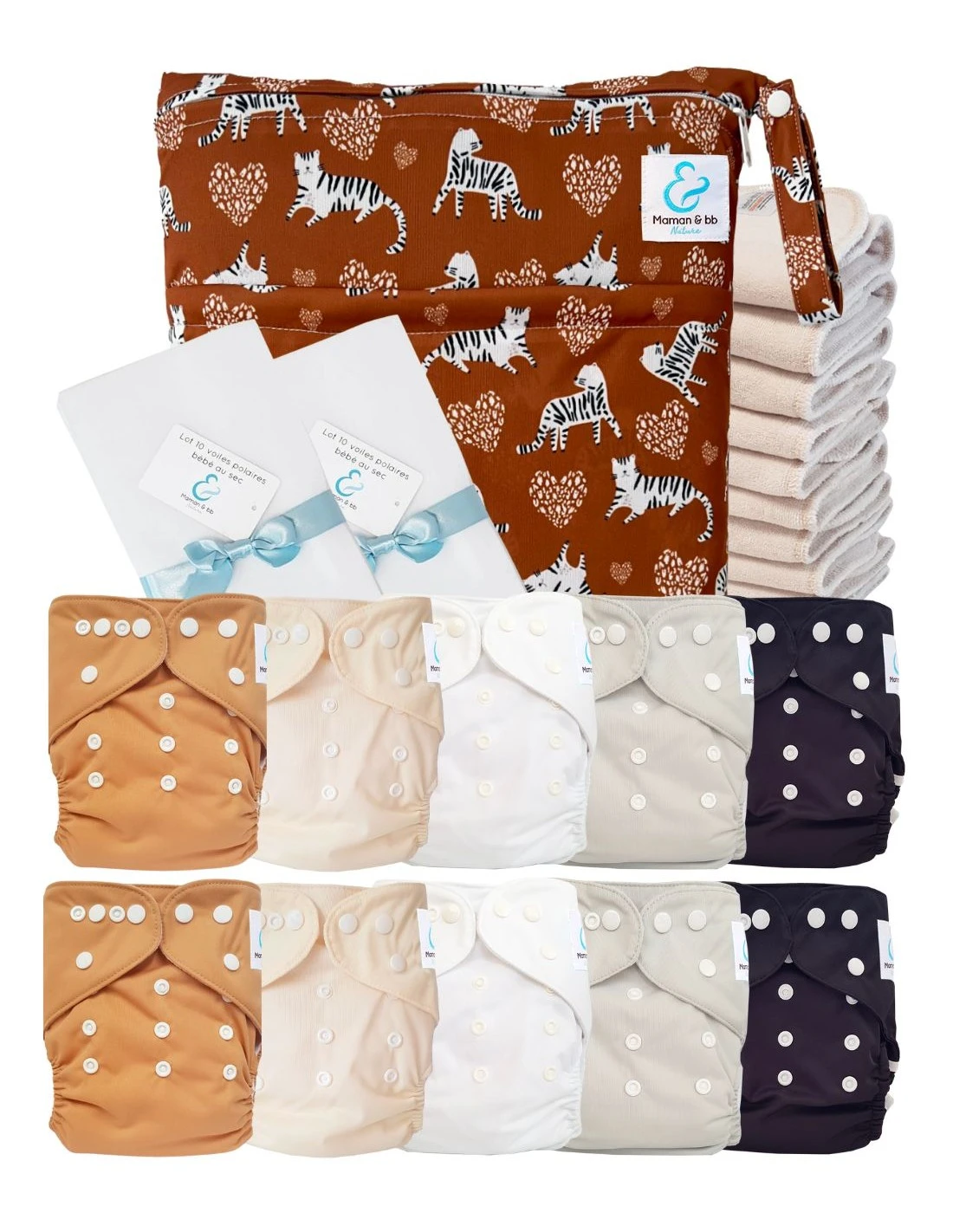 Pack Premium Sensitive : Lot De 10 Couches Lavables TE1 + Inserts En Coton + Voiles + Sac Imperméable - Titou 1 Pack Premium Sensitive : Lot De 10 Couches Lavables TE1 + Inserts En Coton + Voiles + Sac Imperméable - Titou