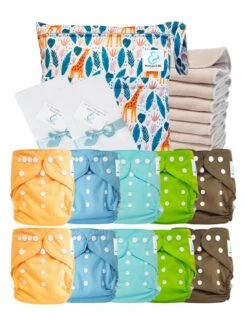 Pack Premium Sensitive : Lot De 10 Couches Lavables TE2 + Inserts En Coton + Voiles + Sac Imperméable - Zoe