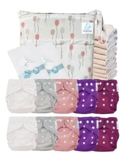 Pack Premium Sensitive : Lot De 10 Couches Lavables TE2 + Inserts En Coton + Voiles + Sac Imperméable - Oh My Pink