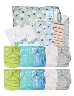 Pack Premium Sensitive : Lot De 10 Couches Lavables TE2 + Inserts En Coton + Voiles + Sac Imperméable - Printemps