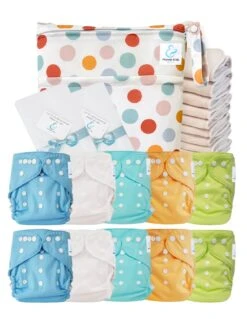 Pack Premium Sensitive : Lot De 10 Couches Lavables TE2 + Inserts En Coton + Voiles + Sac - Joy