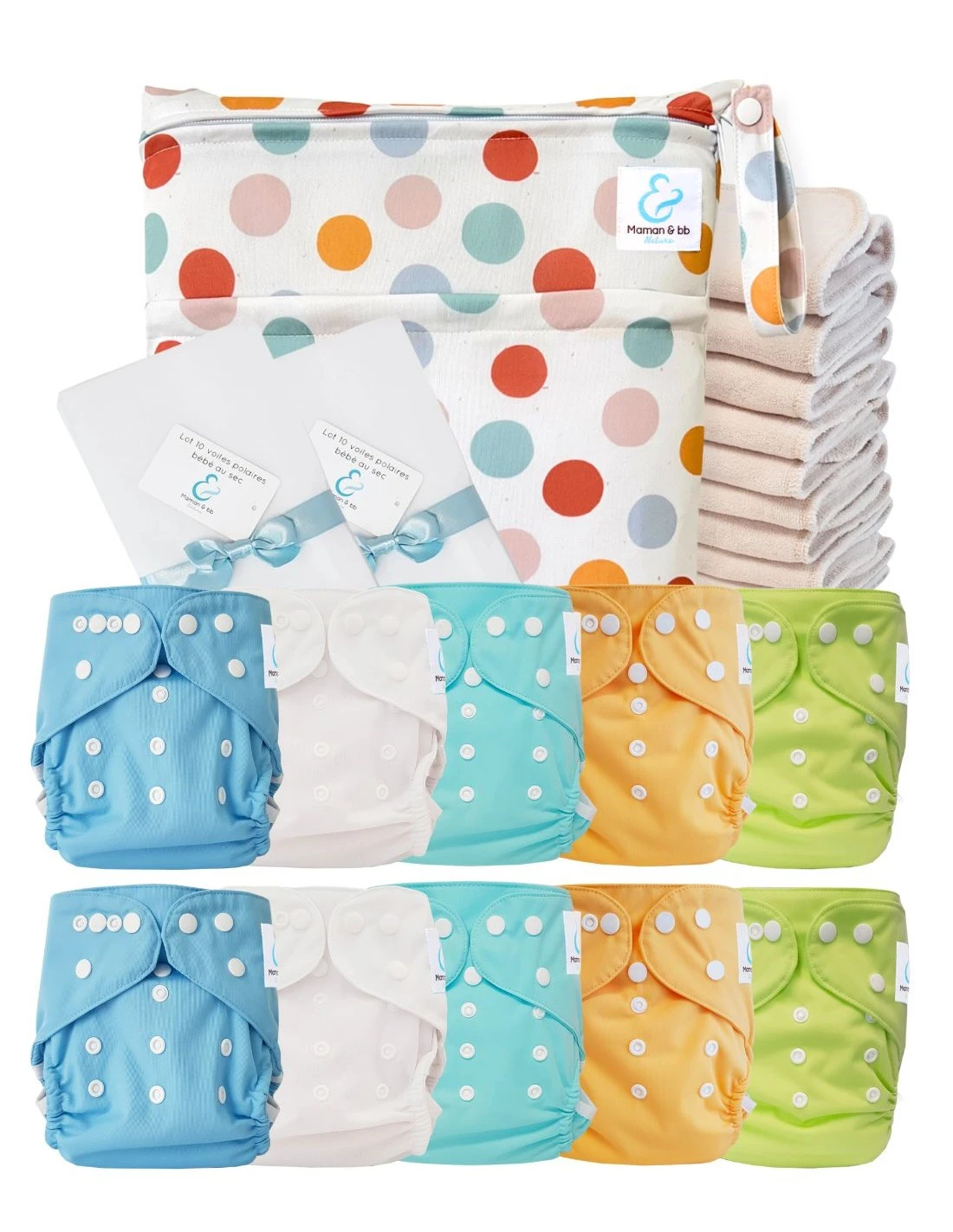 Pack Premium Sensitive : Lot De 10 Couches Lavables TE2 + Inserts En Coton + Voiles + Sac - Joy 1 Pack Premium Sensitive : Lot De 10 Couches Lavables TE2 + Inserts En Coton + Voiles + Sac - Joy
