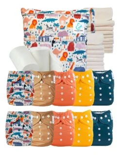 Pack Premium TE1 : Lot 10 Couches Lavables + Inserts + Voiles + Sac - Savane
