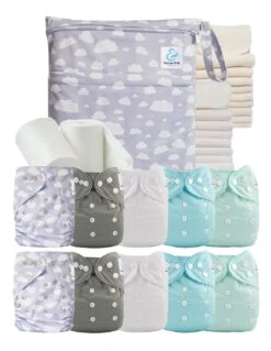 Pack Premium TE1 : Lot De 10 Couches Lavables + Inserts + Voiles + Sac Imperméable - Cloudy