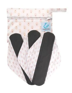 Nuit - Lot De 3 Serviettes Hygiéniques Lavables + Pochette - Paon