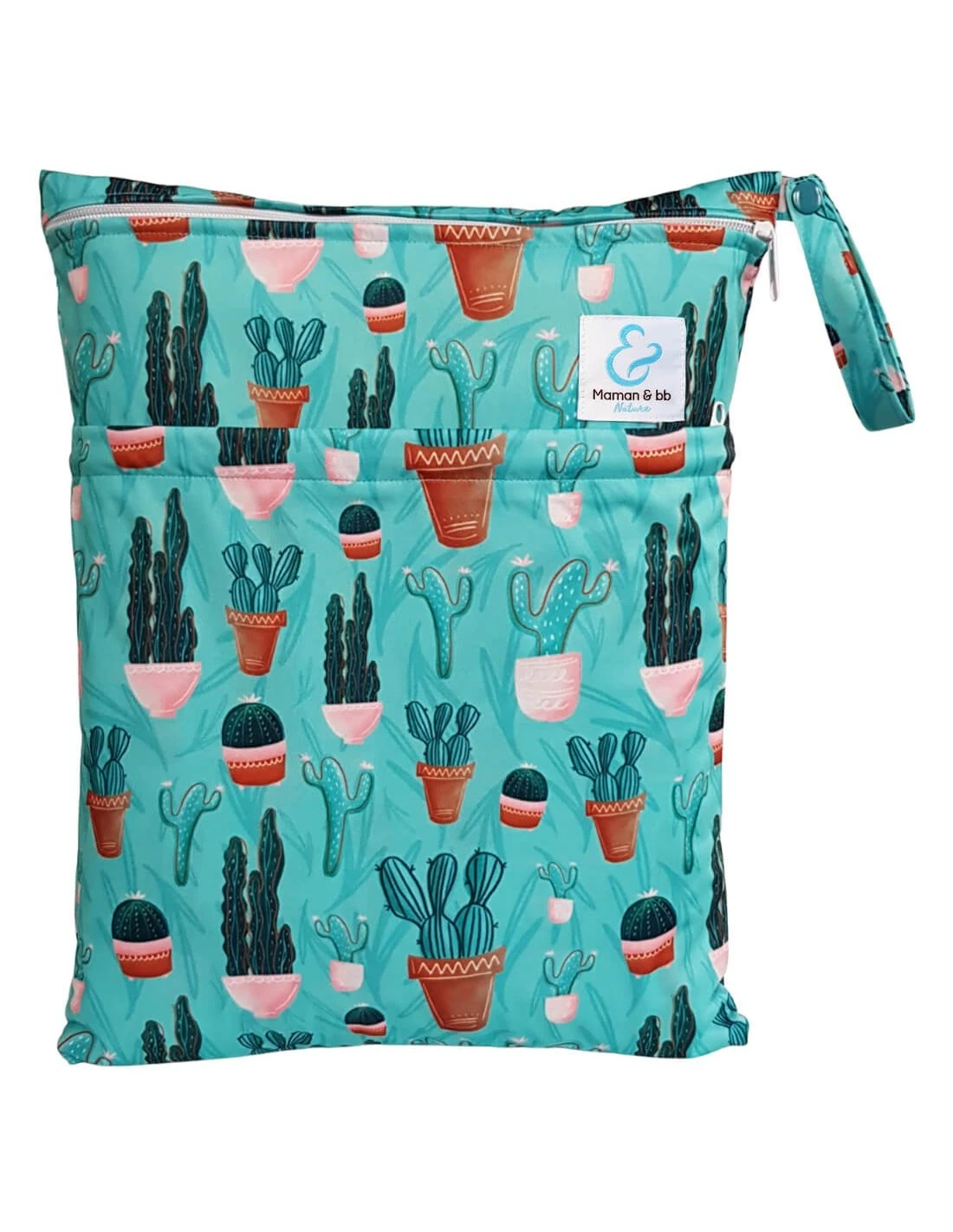 Sac à Couches Lavables Imperméable 2 Poches - Cactus 1 Sac à Couches Lavables Imperméable 2 Poches - Cactus