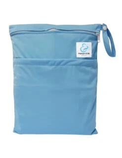 Sac Imperméable Pour Couches Lavables 2 Poches Anse à Pression - Bleu Givré