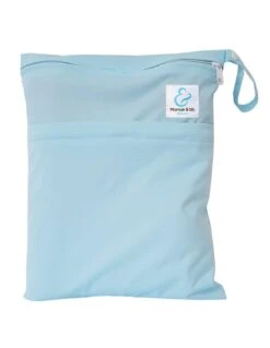 Sac Imperméable Pour Couches Lavables 2 Poches Anse à Pression - Bleu Pastel