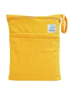 Sac Imperméable Pour Couches Lavables 2 Poches Anse à Pression - Jaune Orangé