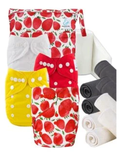 Start And Go TE1 Bambou - Kit 4 Couches Lavables TE1 + Booster + Sac Imperméable + Voiles - Fraises