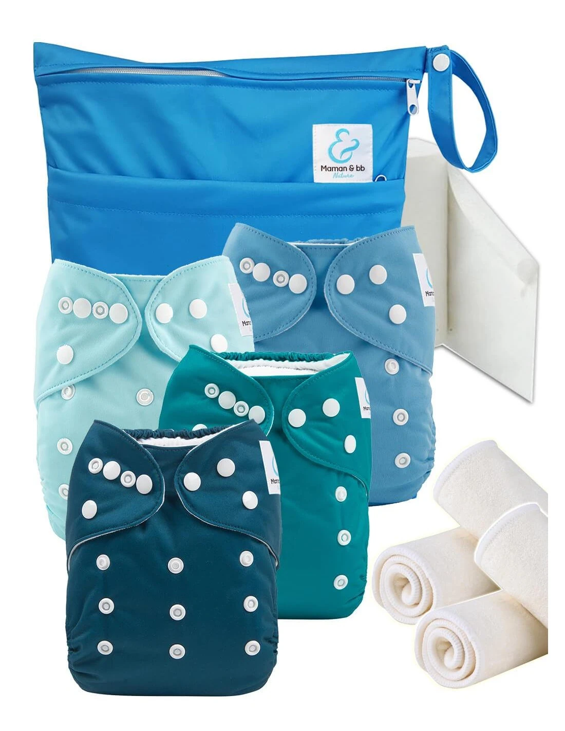 Start And Go TE1 - Kit 4 Couches Lavables TE1 + Absorbants + Sac Imperméable + Voiles - Turquoise 1 Start And Go TE1 - Kit 4 Couches Lavables TE1 + Absorbants + Sac Imperméable + Voiles - Turquoise