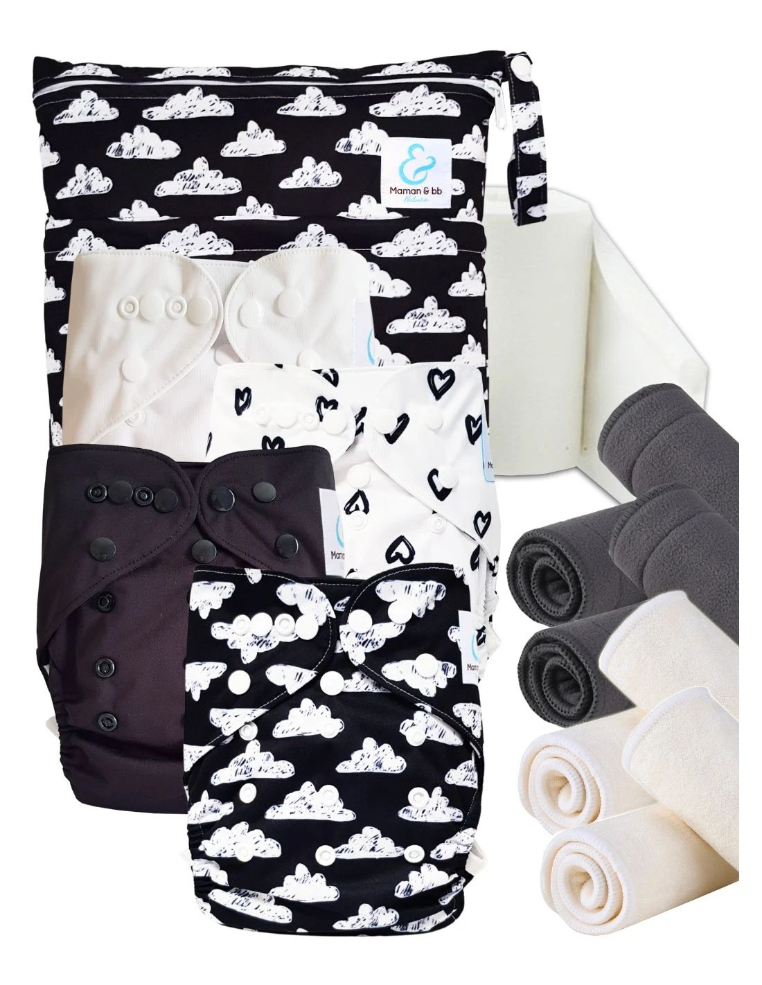 Start And Go TE2 Bambou - Kit 4 Couches Lavables TE2 - Heart 1 Start And Go TE2 Bambou - Kit 4 Couches Lavables TE2 - Heart